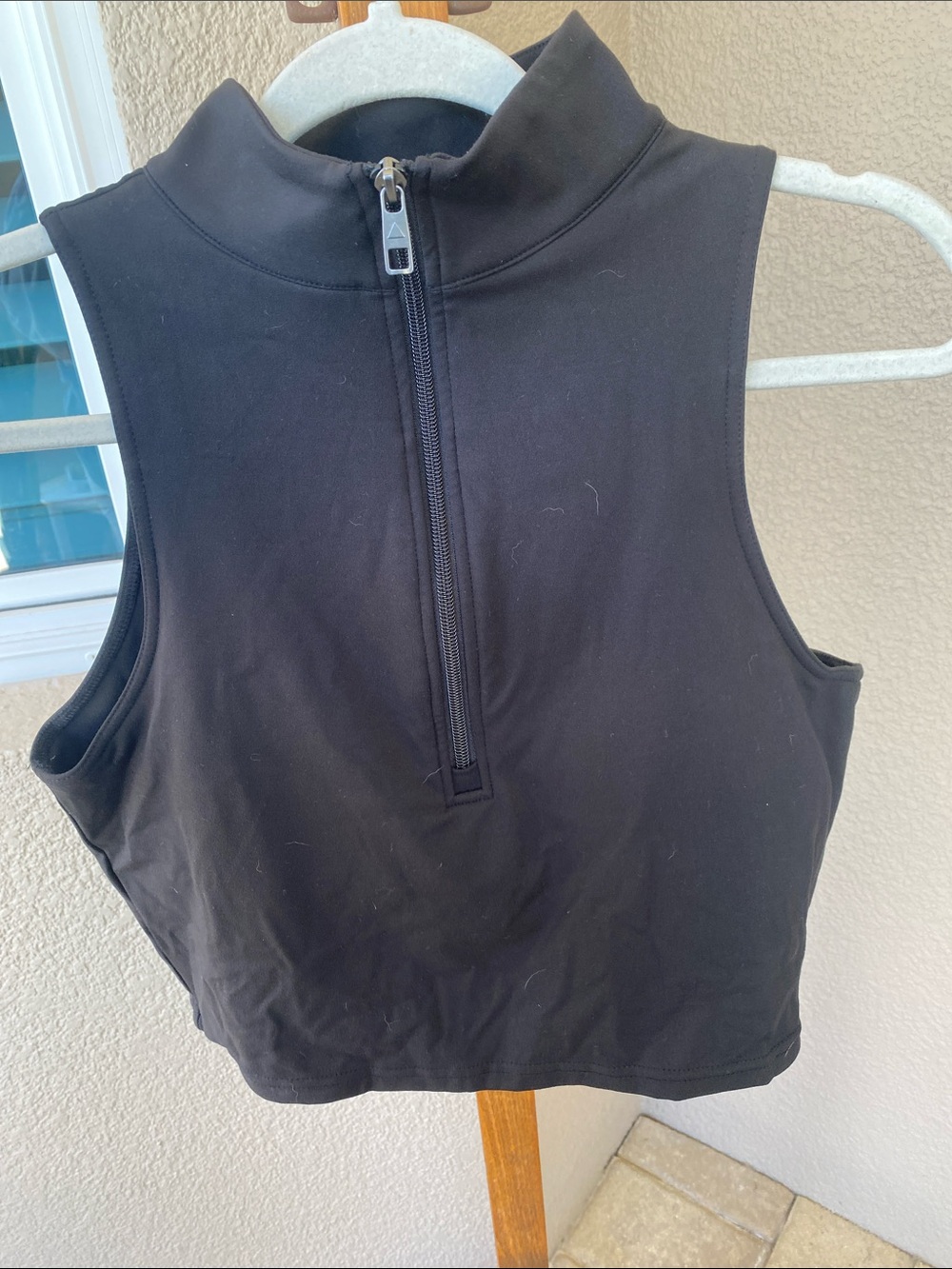 High-Neck Black Zip-Front Crop Tank